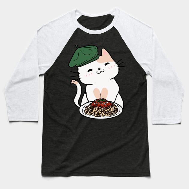 Cat eating Spaghetti - Persian Baseball T-Shirt by Pet Station